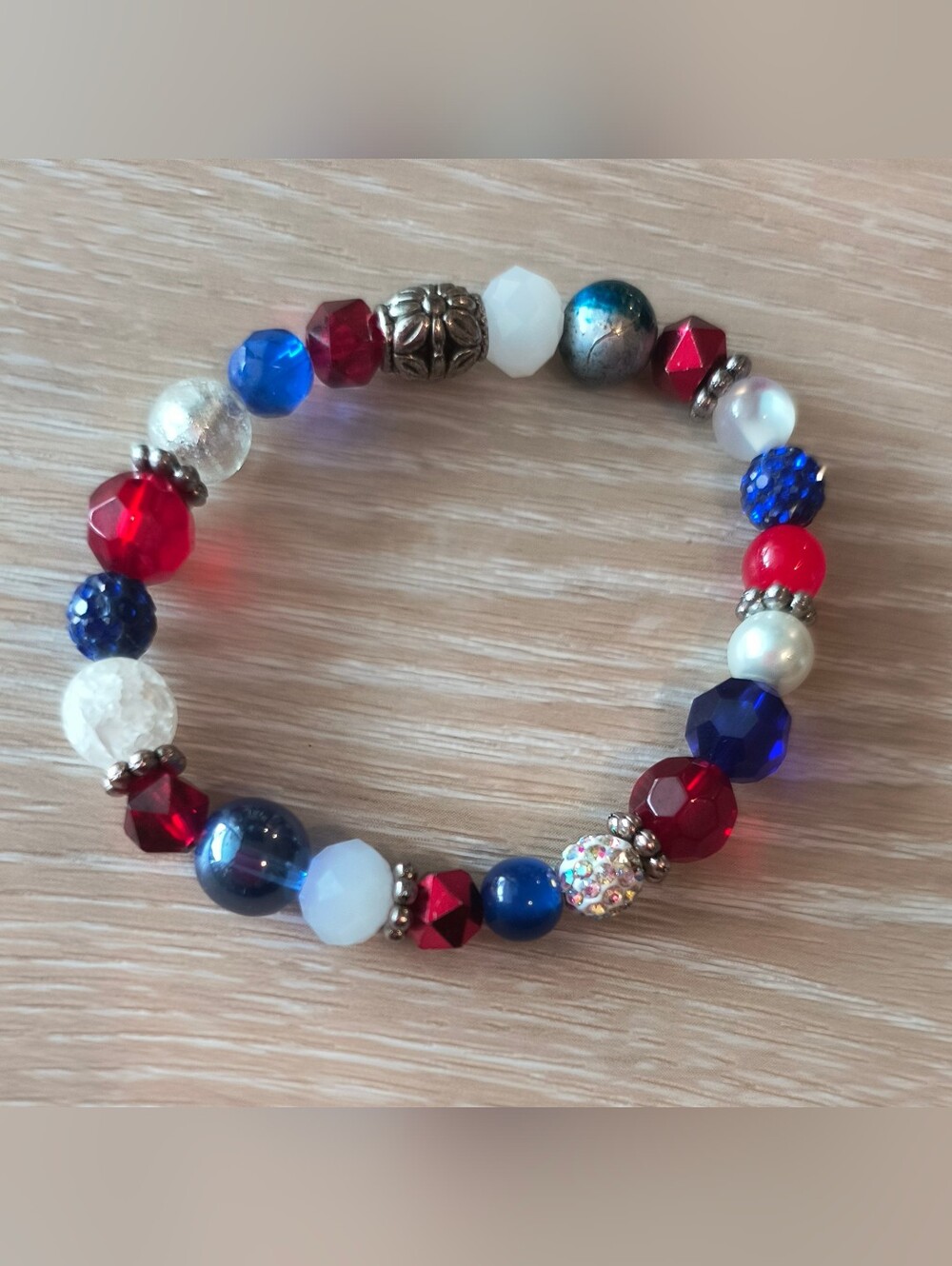 Red, White & Blue Crystal Beaded Stretch Bracelet